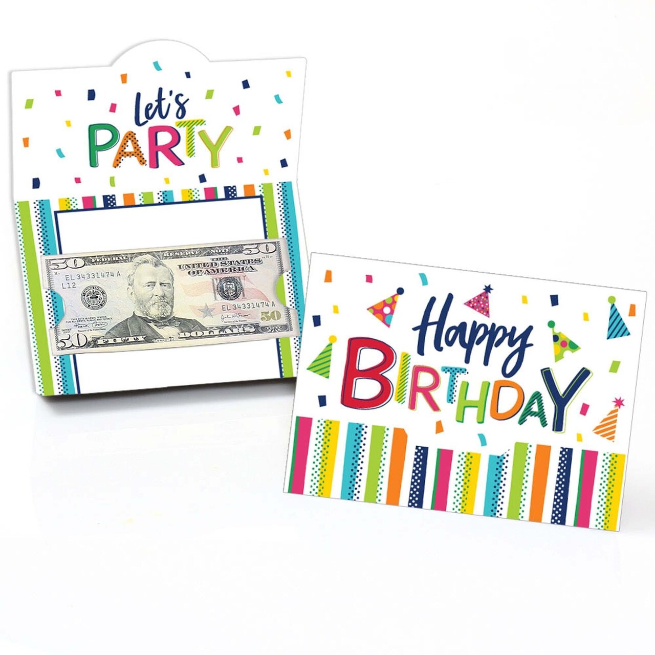 Big Dot of Happiness Cheerful Happy Birthday - Colorful Birthday Party Money and Gift Card Holders - Set of 8